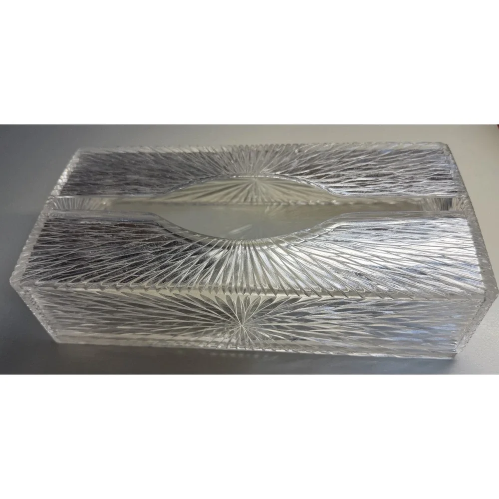 Celebrity Inc Art Deco Lucite Tissue Box Cover Clear Acrylic 10